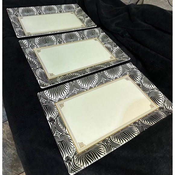 Tray serving q SQUARED tray set 3 plates rectangle gold black white - Picture 1 of 9